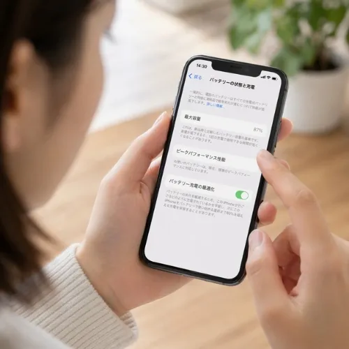 iPhoneのバッテリー最大容量の設定画面イメージ