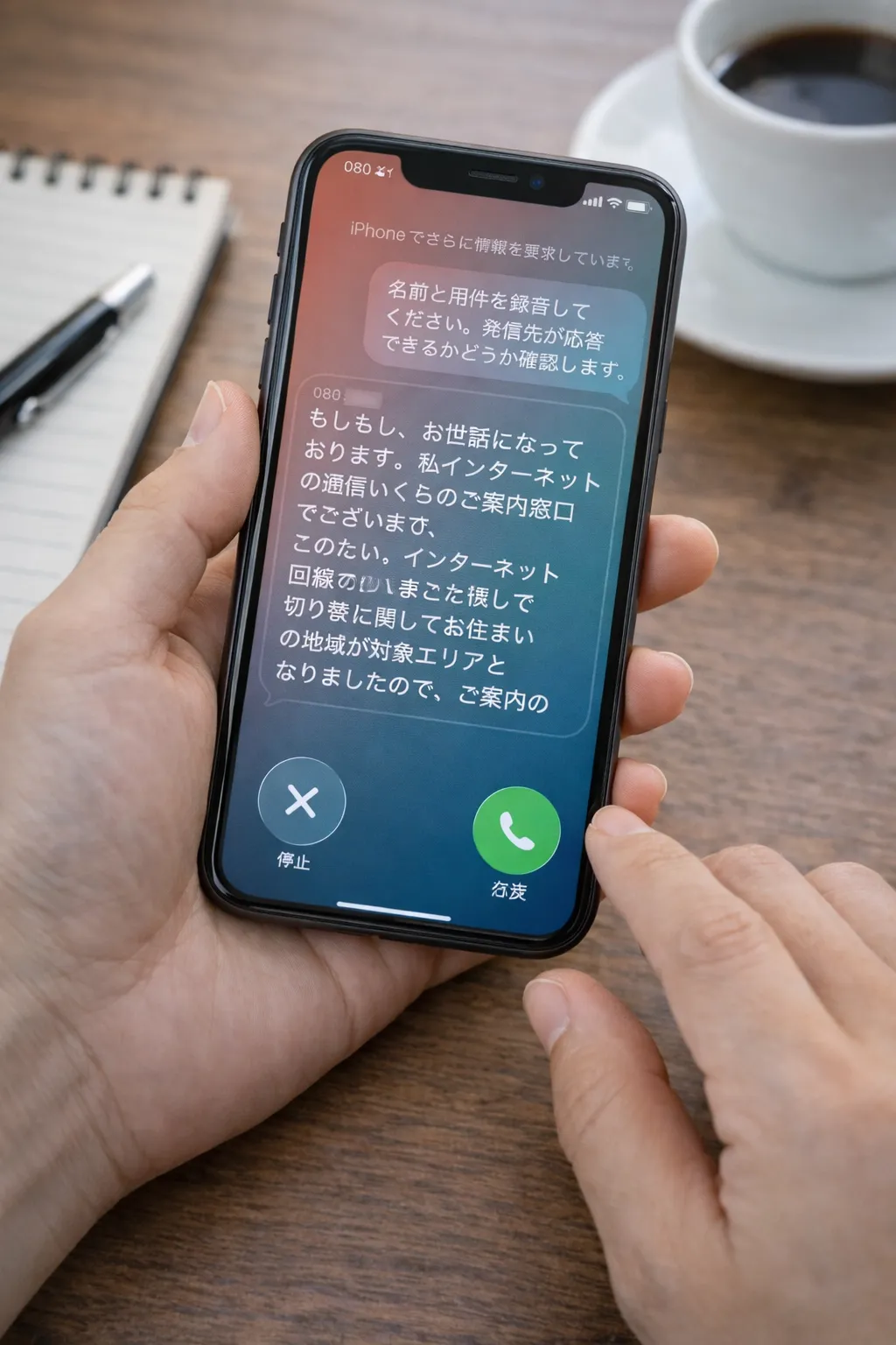 iPhoneの便利機能で安心して着信確認をしているイメージ