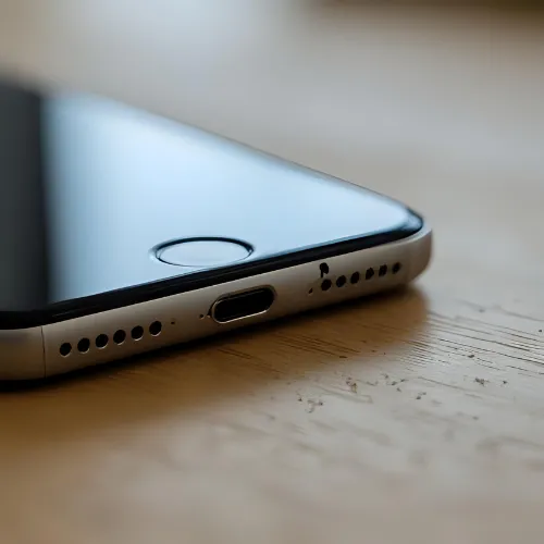 iPhoneの充電口をライトで照らして状態を確認しているイメージ画像