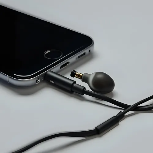 有線イヤホンと変換アダプタの接続部分をアップで写したイメージ画像